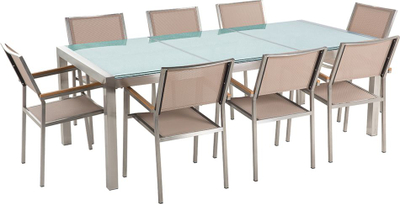 Set kopshti ngrënie Beliani Grosseto, 8 persona, xham cracked glass, bezhë krem