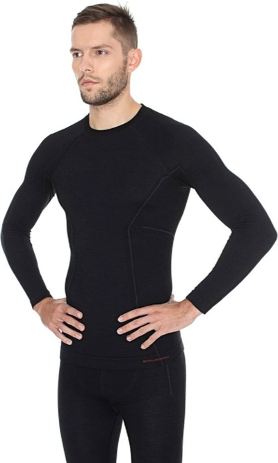 Bluzë termike Brubeck Active Wool LS12820, me mëngë të gjata, lesh Merino, e zezë, XL