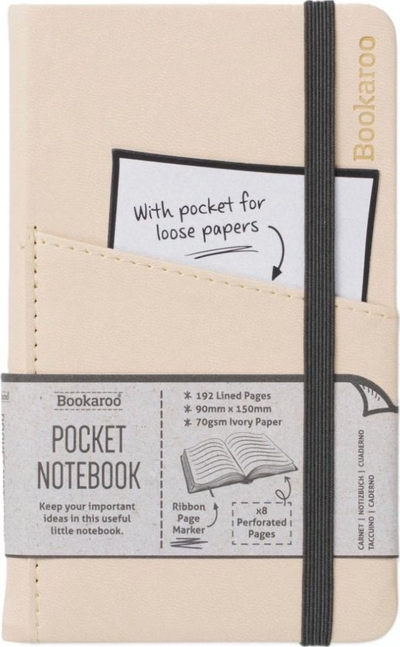 Тетратка за џеб Bookaroo Pocket Notebook A6, со преден џеб, крем