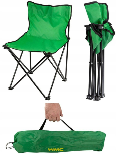 Стол за кампување WMC Tourist Chair With Backrest, склоплив, со потпирач за грб, зелен