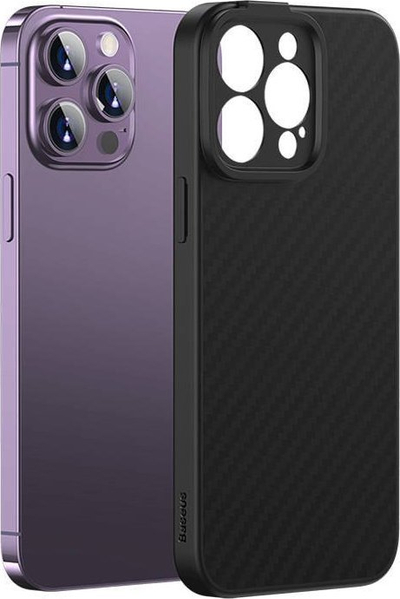Set aksesorësh Baseus për iPhone 14 Pro, etui magnetik Synthetic Fiber, xham i temperuar, i zi