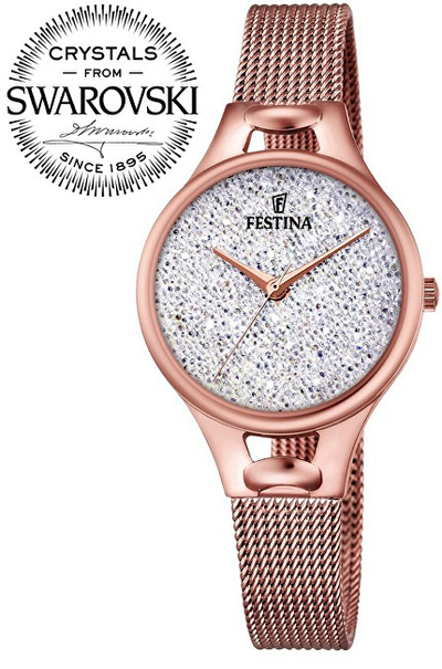 Orë për femra Festina/Swarovski, e bardhë & rozë e artë