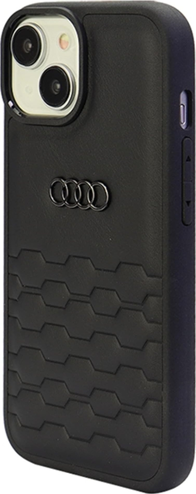 Këshe telefoni Audi GT me lëkurë sintetike, për iPhone 15 6.1", hardcase, e zezë