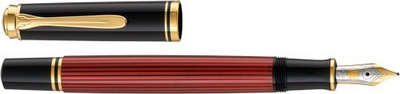 Stilolaps me bojë Pelikan Souverän 600, me piston për mbushje, pendë ari 14K, i zi me të kuqe dhe me ar