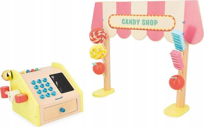 Lodër dyqan ëmbëlsirash Janod Applepop Candy Shop, dru, me arkë lodër, me ngjyra pastel