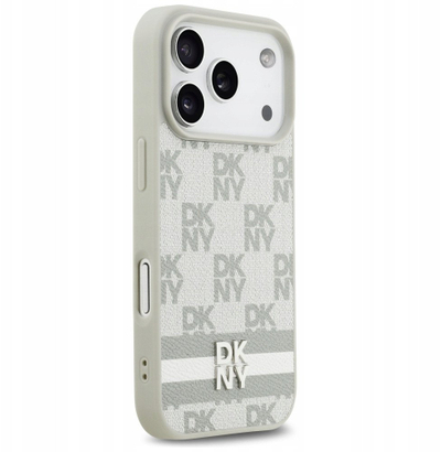 Kapak telefoni DKNY Checkered, për iPhone 17 Pro, me vija të printuara, bezhë