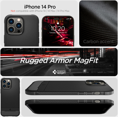 Mbrojtëse të pasme Spigen Rugged Armor MagSafe për Apple iPhone 14 Pro, e zezë