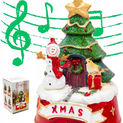 Dekoratë Krishtlindjesh me muzikë, burrë dëbore, polystone, shumëngjyrëshe