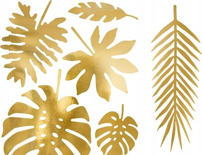 Set dekor tavoline PartyDeco Tropical Leaves, 21 copë, ngjyrë ari metalik