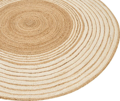 Tapet dekorativ jute, 140 cm, rrumbullakët, bezhë e bardhë