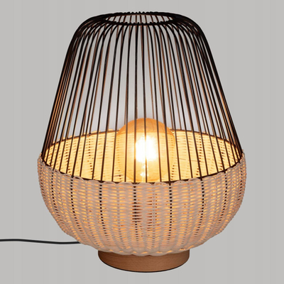 Lampë tavoline Atmosphera Anea, 35.5cm, dru ahu dhe rattan, e zezë