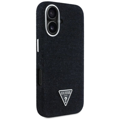 Маска за телефон Guess Denim Triangle Logo MagSafe за iPhone 16 6.1", тексас, црна