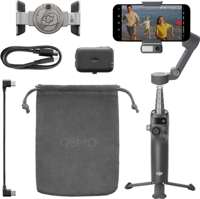Стабилизатор за смартфон DJI Osmo Mobile 8, 3-осен гимбал, продолжлив стап, сив