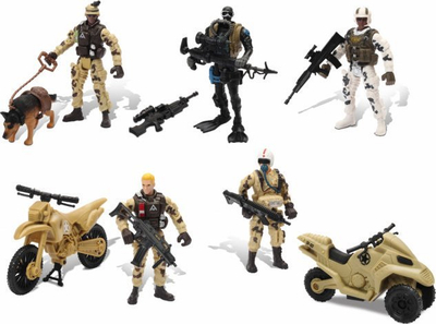 Set figurina ushtarake CHAP MEI Soldier Force Patrol, 6 figura, me motoçikleta dhe aksesorë, shumëngjyrësh
