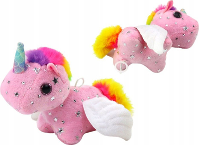Lodër pelushi Unicorn Jumping Horse, mekanizëm me litar, madhësi e vogël, rozë