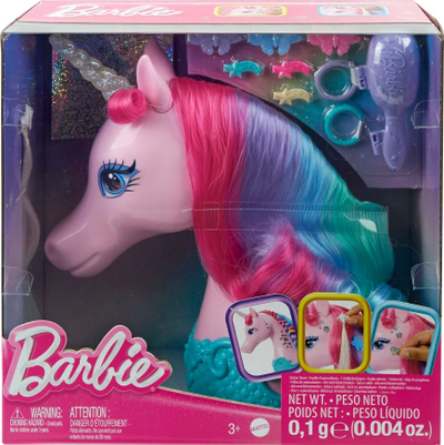 Gocë koke stilimi Barbie Unicorn, me aksesorë flokësh, me ngjitës me shkëlqim, rozë shumëngjyrëshe