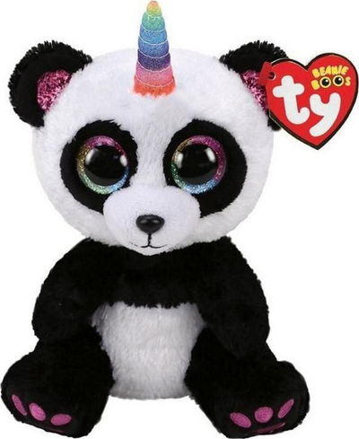 Lodër pelushi TY Beanie Boos Paris UniPanda, 15cm, sy me shkëlqim, shumëngjyrëshe