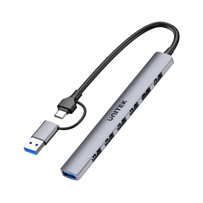 HUB Unitek H1209AGY01, 7 në 1, me USB A edhe USB C, gri