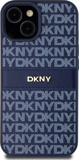 Futrollë DKNY Repeat Pattern Tonal Stripe për iPhone 15, lëkurë PU, blu