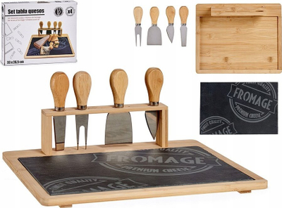 Set dërrasash për servirje djathi Alpina Cheese Tasting, bambu 33 x 26.5 cm, 5 copë, ngjyrë druri edhe e zezë