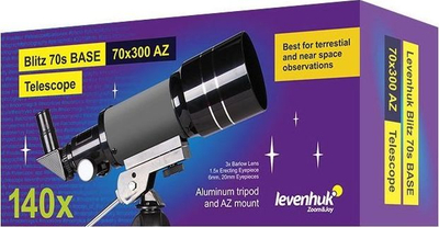 Teleskop Levenhuk Blitz 70s BASE, 70x300 AZ, 140x zmadhim, ngjyrë e zezë