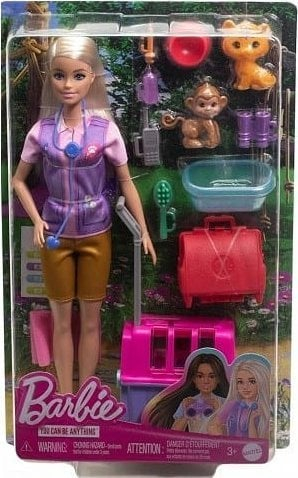 Set lojërash Barbie Careers Animal Rescue, kukull bionde, aksesorë kafshësh HRG50
