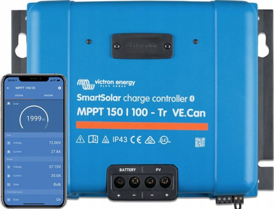 Kontrollues karikimi diellor Victron Energy SmartSolar MPPT 150/100 VE.Can, Bluetooth, 100A, i kaltër