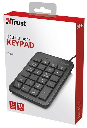Нумеричка тастатура Trust Xalas, со кабел, US, Црна