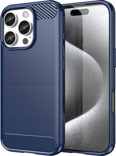 Mbrojtëse silikoni Baseus për iPhone 16 Pro Max, dizajn karbon, blu
