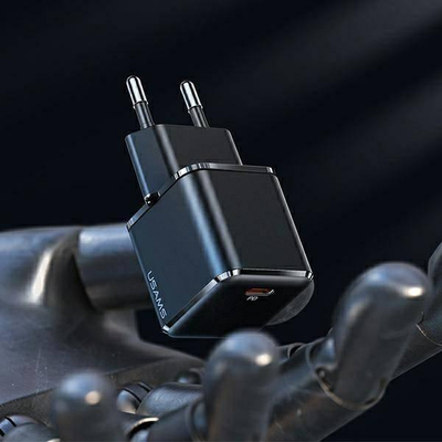 Karikues muri USAMS T45 30W PD3.0 QC3.0 me kabllo USB-C Lightning, i bardhë