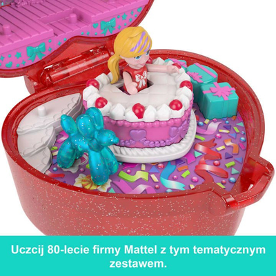 Set lodre Mattel Polly Pocket 80th Anniversary Ring Box, kompakt zemër, me kukull dhe unazë, shumëngjyrësh