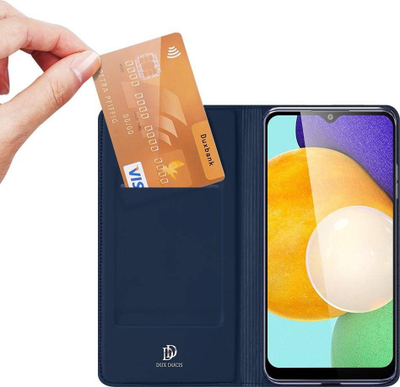 Kutia mbrojtëse Dux Ducis për Samsung Galaxy A03s, lëkurë ekologjike, me kapak, blu navy