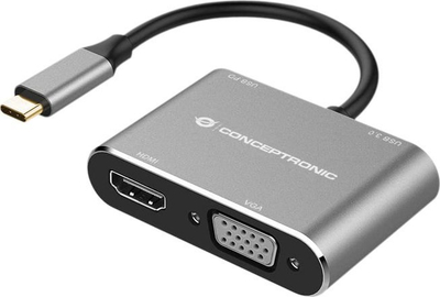 Docking station Conceptronic DONN16G, 4 ne 1, USB 3.2 Gen 1, HDMI VGA, gri