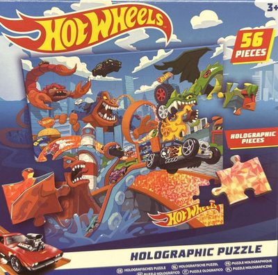 Puzzle Hot Wheels Holographic, me figura makinash, shumëngjyrësh