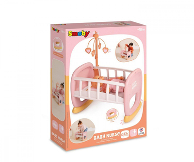 Djep lodër për kuklla Smoby Baby Nurse, me karusel, për kuklla deri 42 cm, rozë