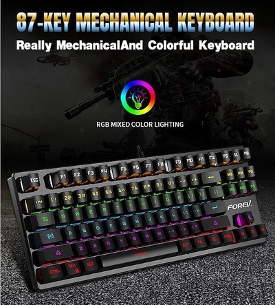 Механичка тастатура Forev FV-Q301, 87 тастери, RGB, црна