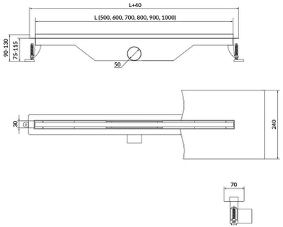 Линеарен канал за туш Cersanit Tako Slim, 70 cm, инокс, хром