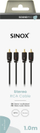 Kabllo audio Sinox SXA04201, RCA stereo, 1m, e zezë