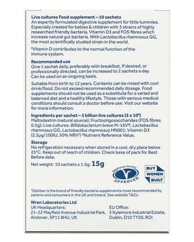 Probiotik në formë të pluhurit Optibac Babies & Children, 0-12 vjet, 10 qeska