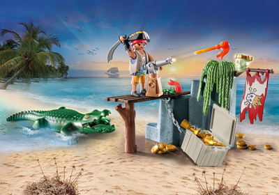 Lodër konstruktore Playmobil Pirates 71473, Starter Pack, pirat me krokodil, shumëngjyrëshe