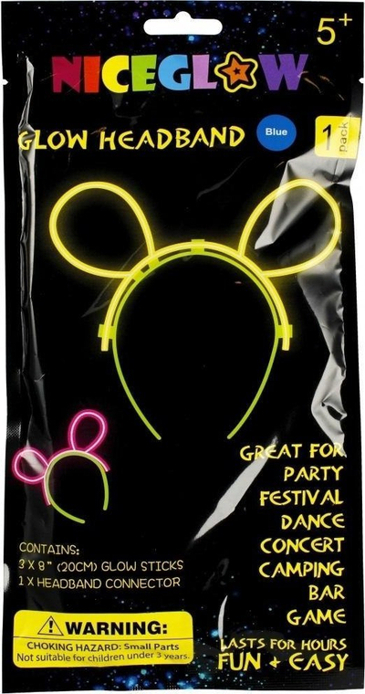Kokore ndriçuese NiceGlow Glow Headband, 3 shkopinj 20cm, për festa, blu