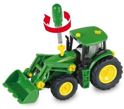 Set lodër me traktor ndërtimi John Deere 6215R, me rimorkio bari edhe rimorkio shtylle, jeshil
