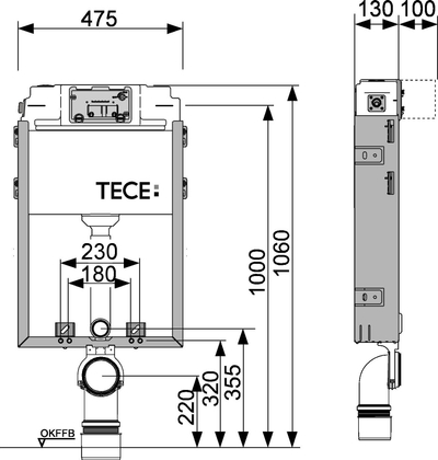 Kornizë e fshehtë WC TECE TECEbox Frame, rezervuar 10L, ndërtim i rëndë