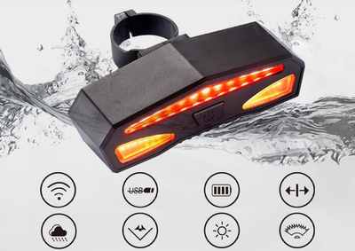 Lampë mbrapa biçiklete Gotel L8O LED, me sinjale kthese, USB‑C, e zezë