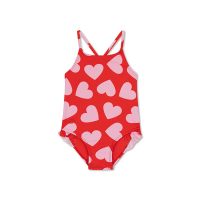 Swimsuit | Hearts Red | për vajza pa mëngë  134/140