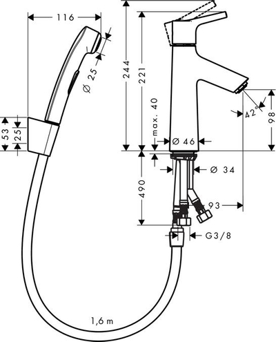 Bateri lavamani Hansgrohe Talis S 72290000, me dush bideti, krom