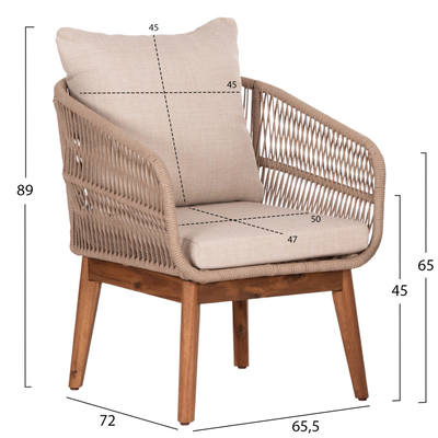 Set oborri RUTH HM6229, 3 pjesë, dru akacie, jastëkë beige