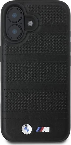 Maskë telefoni BMW M Perforated and Stitched Line MagSafe për iPhone 16 6.1", lëkurë ekologjike, e zezë