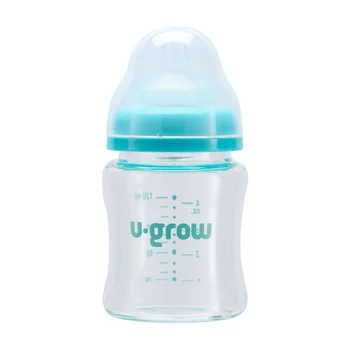 Biberoi prej qelqi U-Grow, 120ml, paketë me 2 guma thithëse, transparent