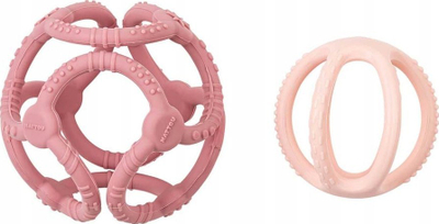 Lodër për kafshu Nattou Silicone Ball 2 në 1, set 2 copë, 4m+, rozë